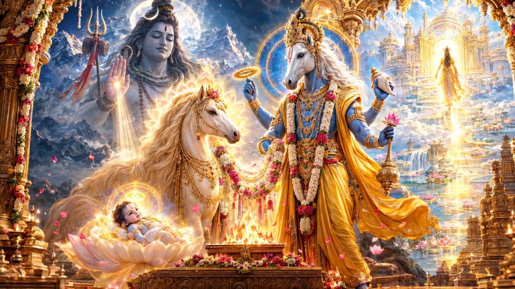 ঘোটকীরূপী লক্ষ্মীকে বিবাহ করার জন্য হয়গ্রীব অবতার ধারণ